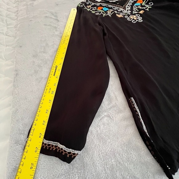 Vintage Womens Y2K Sheer Boho Beaded Embroidered Cover Up Tunic Top Sz M Black - Picture 6 of 11